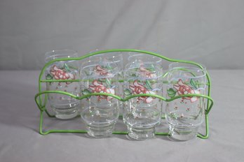 Set Of 6 Vintage Corelle Drinking Glasses Breakfast Rose Tumblers With Stand