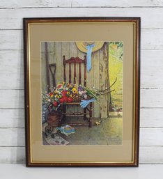 Framed Norman Rockwell Print  Chair With Flowers And Hat  Country Charm Wall Art  26 X 20