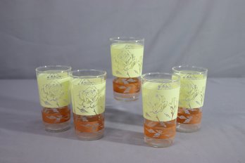 VINTAGE ANCHOR HOCKING NOS 5 Juice Glasses - FLORAL ROSES