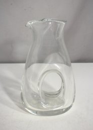 Vintage  Clear Glass Pitcher -( Juice Or Wine ) 10 H  Modernist Open Handle Design