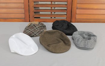 #344-Group Lot Of Flat Caps & Driving Hats  Plaid, Tweed & Modern Styles