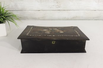 Antique Black Lacquer Writing Slope / Document Box  Mother Of Pearl Inlay  12.5' X 10'  AS IS
