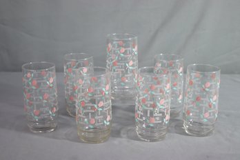 Set Of 7 Vintage Pink Tulip Drinking Glass