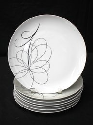 Set Of Kyoto Fine China 10.5' Dinner Plates - Floral Swirl Design