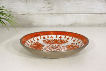 Vintage Japanese Porcelain Bowl With Metal Rim  9' Round  Lord & Taylor Hong Kong Decorated
