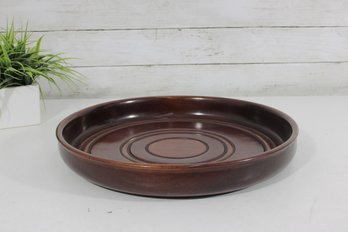 Vintage Wooden Serving Tray Round 15'' Hand Turned Wood Platter