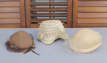 #346-Group Lot Of Vintage Ladies Hats  Straw & Dress Styles With Netting & Embellishments