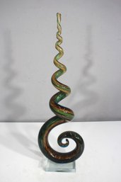 Colorful Twisted Art Glass Sculpture  23 Tall, Swirl Design On Glass Base