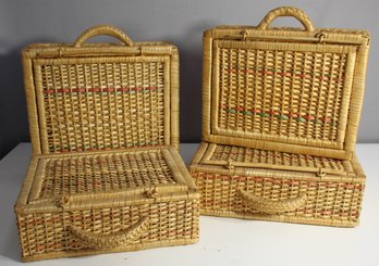 Group Of 4 Vintage Woven Wicker Storage Baskets With Handles