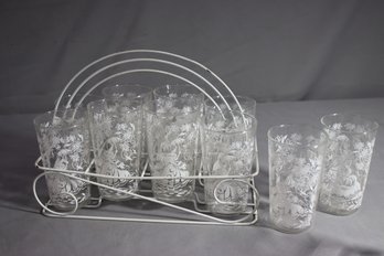 Set Of 10 Vintage Southern Belle Water Glasses And Carrier