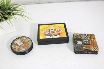 Decorative Coaster Collection  Coca-Cola, Cocktail Quote & Animal Print Sets With Storage Boxes
