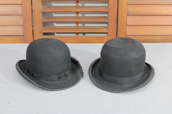 #347-Group Lot Of Vintage Black Bowler Hats  Classic Derby Style