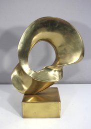 Modern Abstract Brass Sculpture  19.5 Tall Organic Form On Block Base