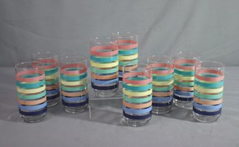 Set Of 9 Libbey Stripe Tumblers Set - Pastel Strips