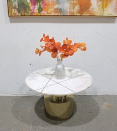 Modern Round Marble Coffee Table With Brass Inlay & Pedestal Base  30'