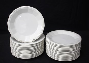 Set Of 10' Round Homer Laughlin White Dinner Plates With Octagonal Rim Design