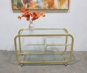 1970s Brass & Glass Bar Cart / Etagere  Attributed To Milo Baughman  47' W X 18' D X 28.5' H