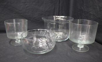 Group Lot Of Vintage Etched Glass Serving Bowls And Pedestal Dishes