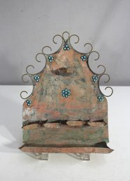 Vintage Mexican Folk Art Tin Wall Shrine  10 X 8, Hand-Painted With Turquoise Accents