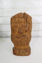 Primitive Hand-Carved Wooden Head Sculpture  12.5'H Folk Art Tribal Style