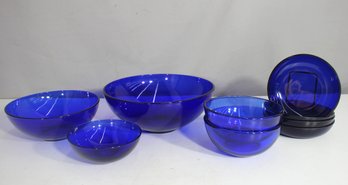 Vintage Cobalt Blue Glass Bowl Set  9-Piece Elegant Serving & Dining Collection