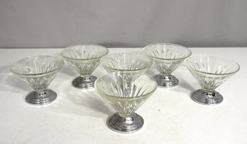 Set Of 6 Vintage 1930s-40s Sherbet/Ice Cream Dishes  Crystal & Silver Plate