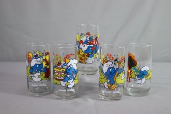 Set Of 5 Vintage  1983 SMURF Glasses