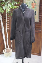 Elie Tahari Dark Brown Shearling Leather Coat  Size L