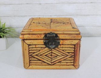 Vintage Bamboo Wood Storage Box Chest Asian Style Decorative Trunk