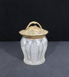 Art Nouveau Cut Crystal Biscuit Jar W/ Ornate Brass Lid & Handle  8' Tall