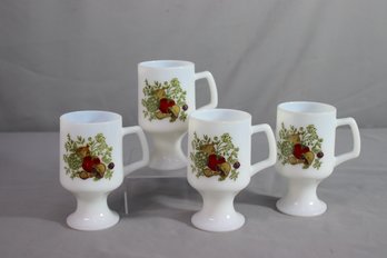 Vintage Corning Ware Spice Of Life Milk Glass Set Of 4 Pedestal Mugs Cups