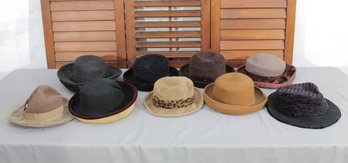 #352-Vintage Hat Lot (8)  Felt, Straw & Textured Styles W/ Veils & Animal Print Accents