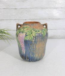 Roseville Wisteria Blue Vase 1933  Vintage Arts & Crafts Pottery  7.5'  Handled  AS IS Chips