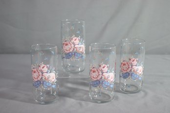 Set Of 4 Vintage Libbey Tumblers-classic Rose