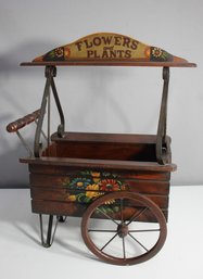 Vintage Wooden Flower Cart Planter  Decorative 'Flowers And Plants' Design