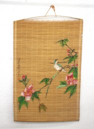 Vintage Hand-Painted Bamboo Wall Hanging  Bird & Floral Design
