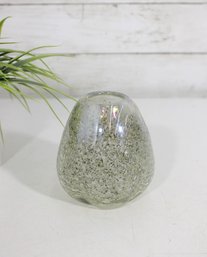 Art Glass Bubble Vase  Hand Blown Clear & Green Speckled Glass  4.5' Tall