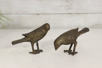 Vintage Solid Brass Bird Figurines  Set Of 2  Decorative Tabletop Sculptures (3H Approx.)