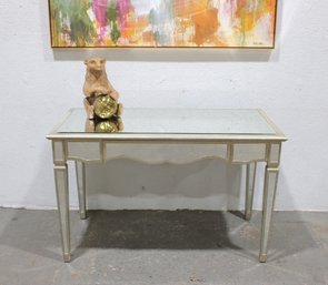 Mirrored Console Table / Writing Desk With Glass Top & Drawer  -30' X 48' X 24'