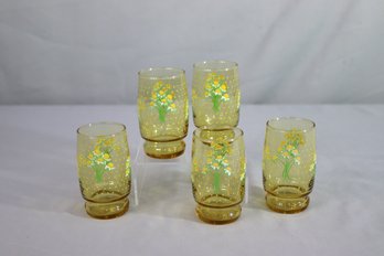 Group Of 5 Anchor Hocking Yellow Juice Glasses