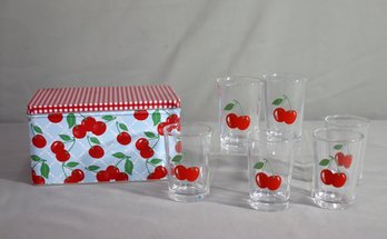 Gibson Cherry Glass Set By Jesse Steele In Decorative Tin -6  Juice Glass