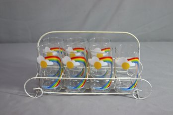 Vintage Anchor Hocking Beverage Glasses  Set 7  Rainbow Sun Clouds