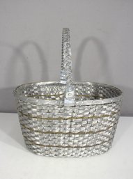 Vintage Woven Metal Basket  Rustic Silver-Tone 8H X 15W X 11D