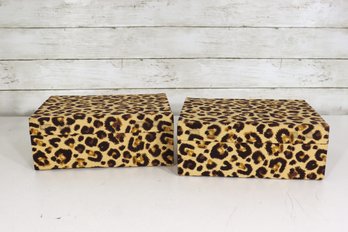 Vintage Leopard Print Decorative Storage Boxes  Set Of 2  10.5 X 8.5 X 4.5