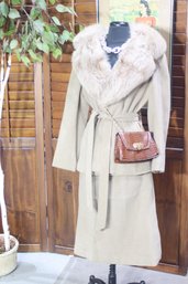 Vintage Bonwit Teller Wool Coat & Skirt Set With Fur Collar  Size S/L
