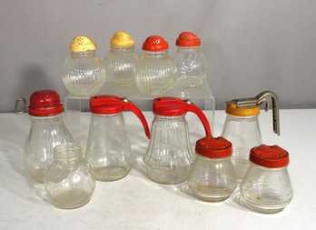 Vintage Assorted Glass & Metal Kitchen Dispensers  Syrup, Shakers & Jars-reto
