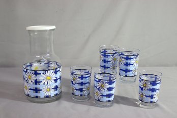 Vintage Gingham And Daisy Juice Glasses/ Juice Jar