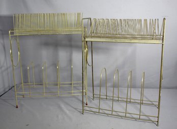 Pair Of Vintage Gold Metal Record Racks