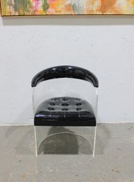 Vintage Lucite Accent Chair With Black Patent Cushion & Curved Arm  Modern / Postmodern -28' X 21.5' X 17.5'