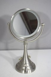 Lighted Vanity Makeup Mirror  Brushed Nickel, 19 Tall, Double-Sided